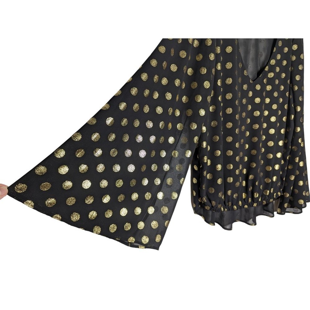 Show Me Your‎ Mumu black with gold polka dots long bell sleeves Flowly Tunic L - Picture 5 of 11